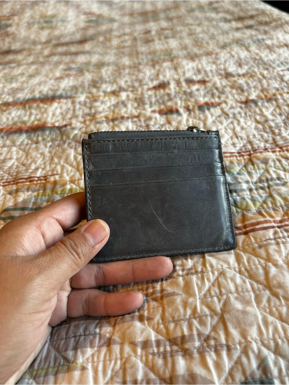 Frye Leather Slim Card Wallet with Zip - dark gray